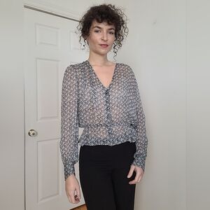 The Kooples Black and White Floral Blouse